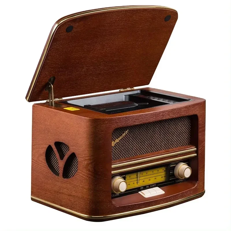 

Retro wooden fm radio with stereo speakers CD play home radio