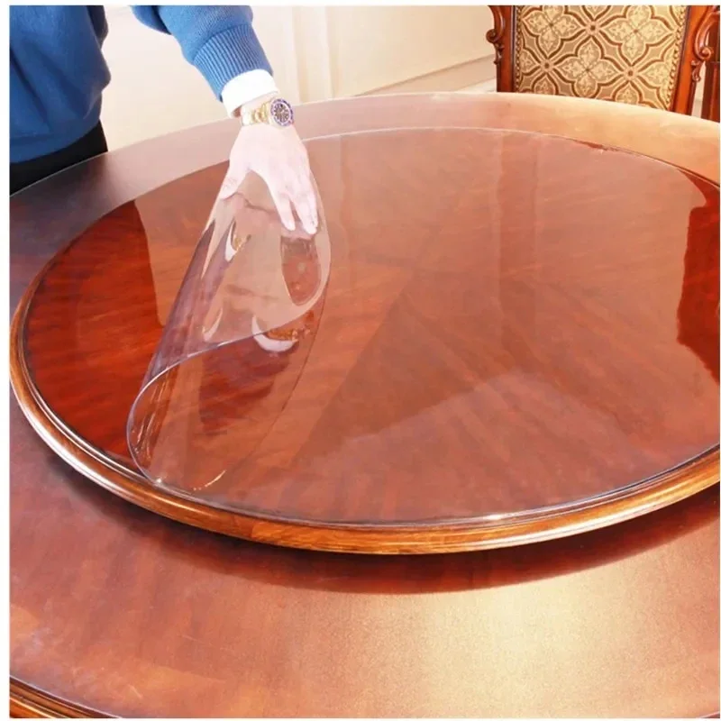 Transparent PVC Round Tablecloth Waterproof, Oil-proof, Anti-scalding, No-wash Table Mat, Desktop Protective Film Table Cover