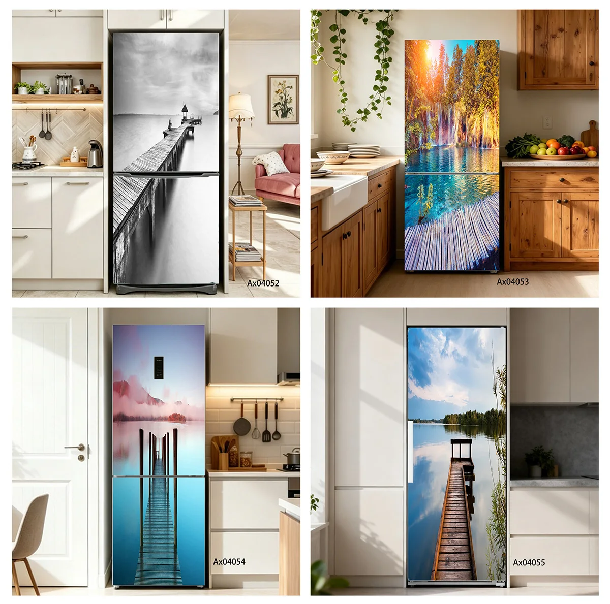 Bright Clear Blue Sky Overwater Bungalow Wooden Pier Fridge Sticker Self-Adhesive Waterproof Vinyl