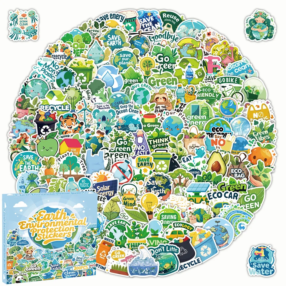 

200PCS Earth Environment Protection Phone Stickers Gift Personalized Graffiti Handbooks Mobile Notebook Sticker DIY Craft Decors