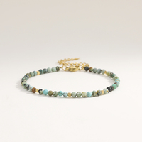 3mm Faceted African Turquoise Nature Stone Beaded Bracelet For Women With 18k gold plated Stainless Steel Square Beads Jewelry