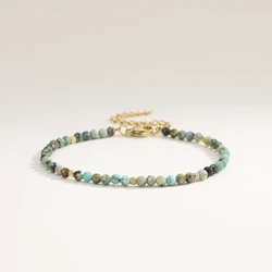 3mm Faceted African Turquoise Nature Stone Beaded Bracelet For Women With 18k gold plated Stainless Steel Square Beads Jewelry