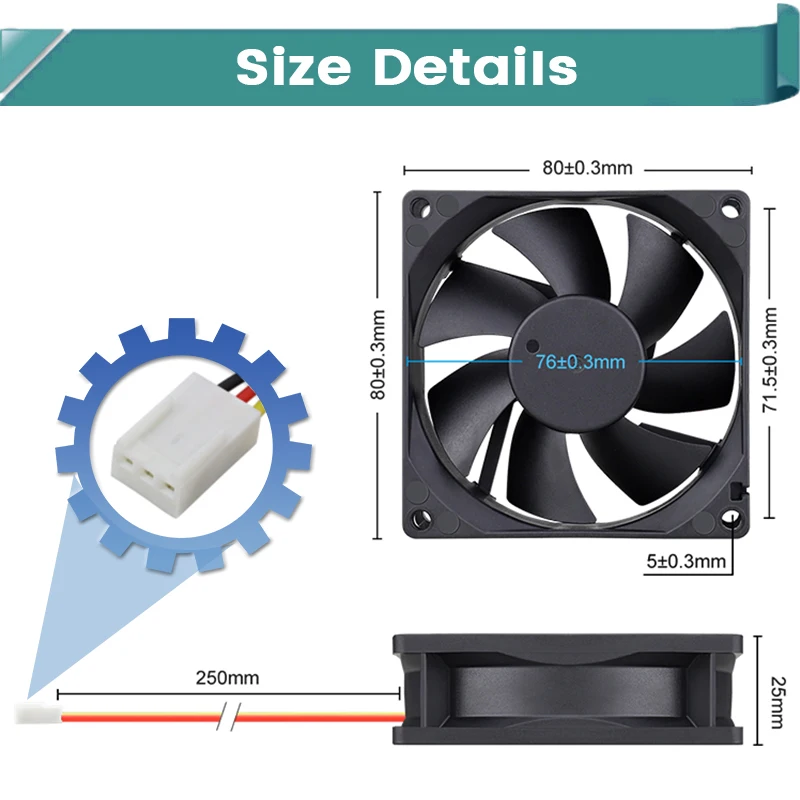 Gdstime-ventilador de refrigeración sin escobillas, radiador de 8025 RPM, doble bola, 80MM x 25MM, cc 12V, 3 pines, PC, CPU, 2800