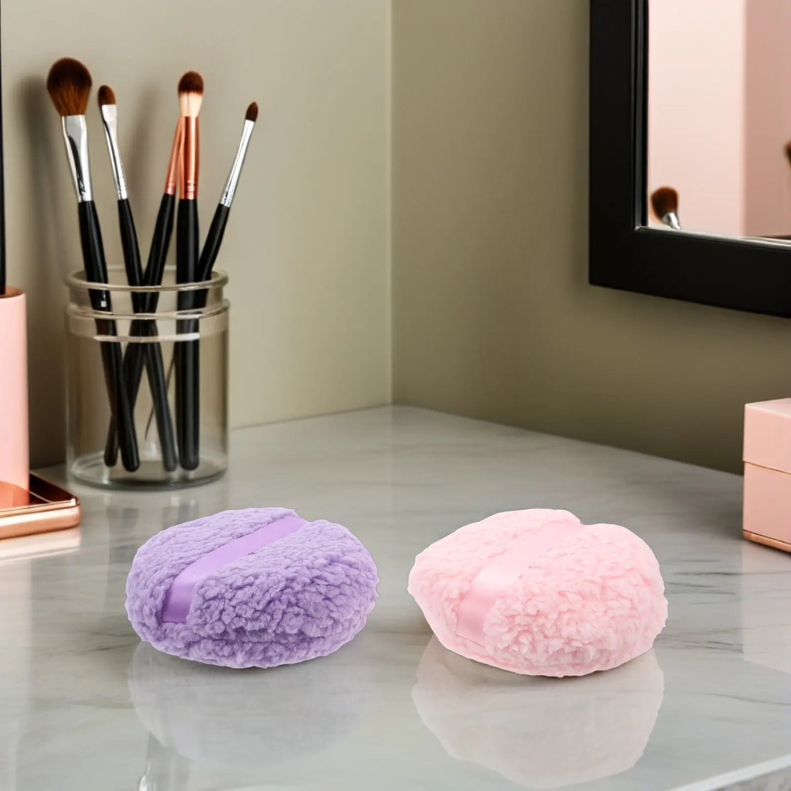 3Pcs Extra Large Short Fiber Powder Puff Soft Body and Face Powder Applicator Reusable Makeup Dusting Puff Glass Case