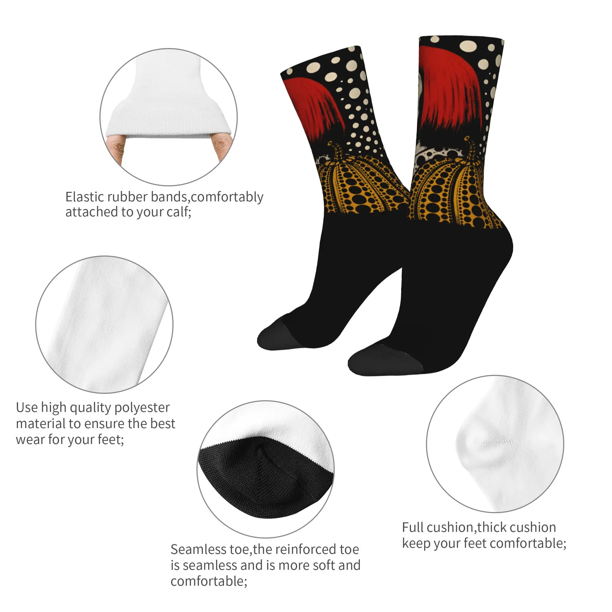 Yayoi Kusama Socks Men's Women's Polyester Funny Happy  Socks Novelty Spring Summer Autumn Winter Middle Tube Socks Gift