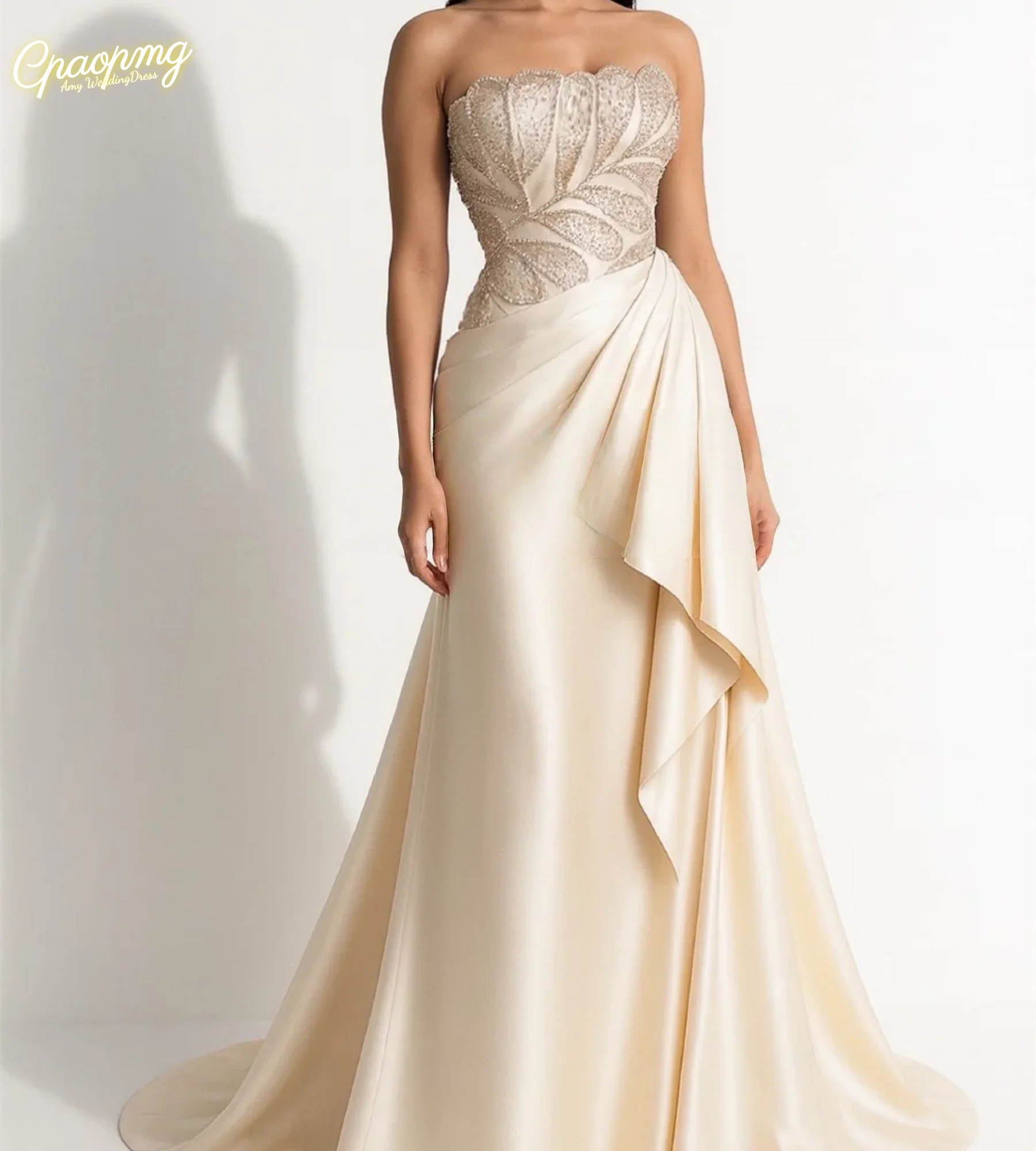 

Customized High Quality Intricate Matching Pleat Ruched Draped Mermaid Sequined Mermaid Strapless Long Dresses Evening Dresses