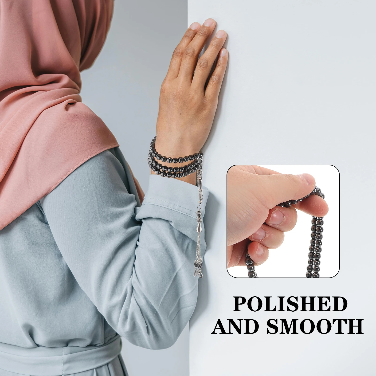 خرز صلاة مسلم من العقيق الأسود مصنوع يدويًا بسلاسة للعبادة والتأمل والاستخدام اليومي ومستلزمات الصلاة مسبحة إسلامية