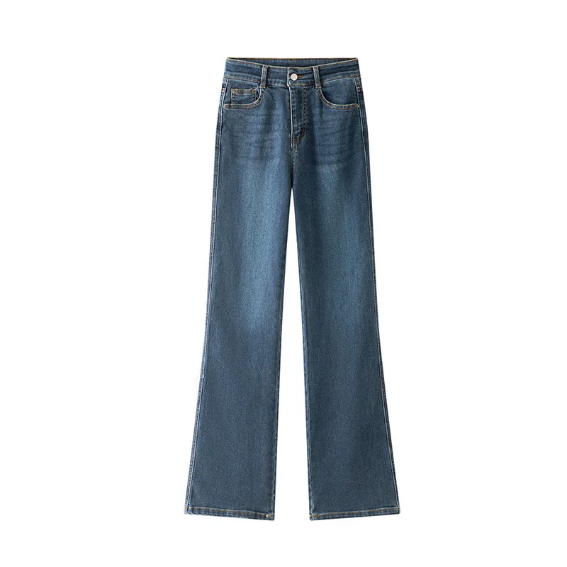 

2024 Micro Jean For Women In Autumn Of The Year High Waisted Loose Fit Slimming Blue Washed And Worn Casual Flared Pants Bottoms