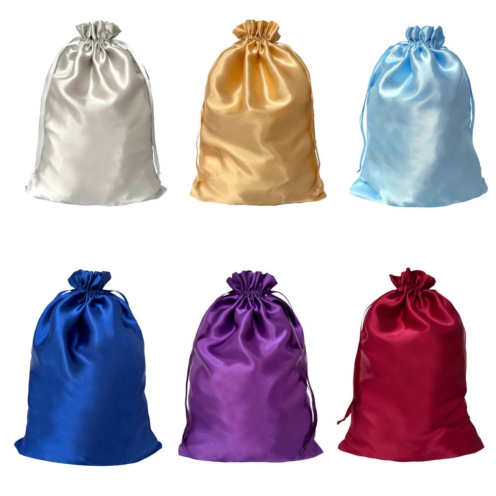 Hair Bags For Bundles Packaging Satin Wig Bags 25*35Cm Big Size Satin Silk Hair Packaging Bag With Drawstring