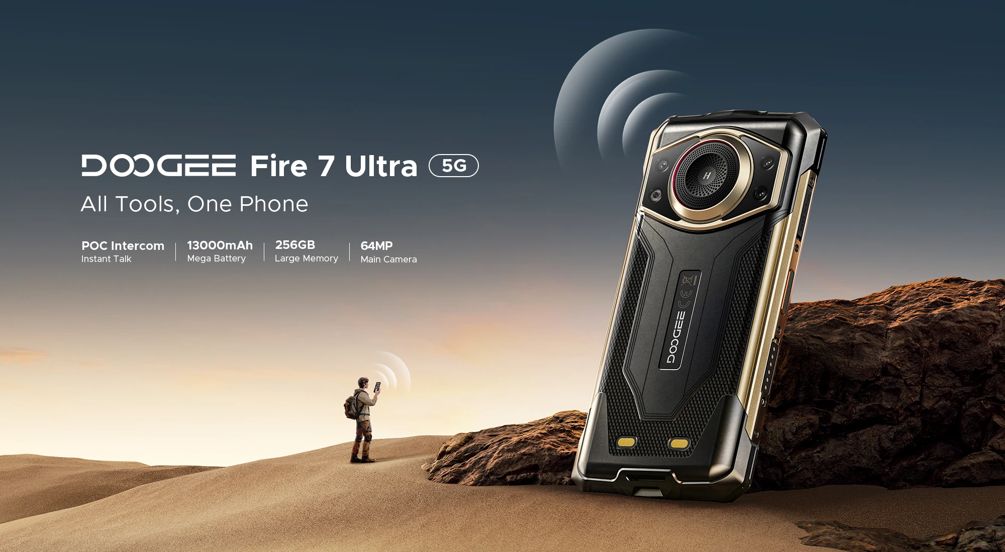 World premiere Doogee Fire 7 Ultra Rugged Phone 6.6" IPS Screen 64MP Octa-Core Smartphone 5G 32GB+256GB 13000mAh Android 15 NFC