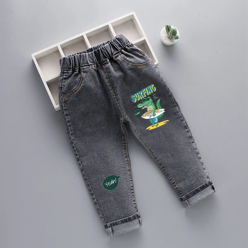 Spring Autumn Children Jeans Kids Boys Girls Cartoon Denim Pants Overalls Infant Outfit Kids Fashion Toddler Casual Trousers