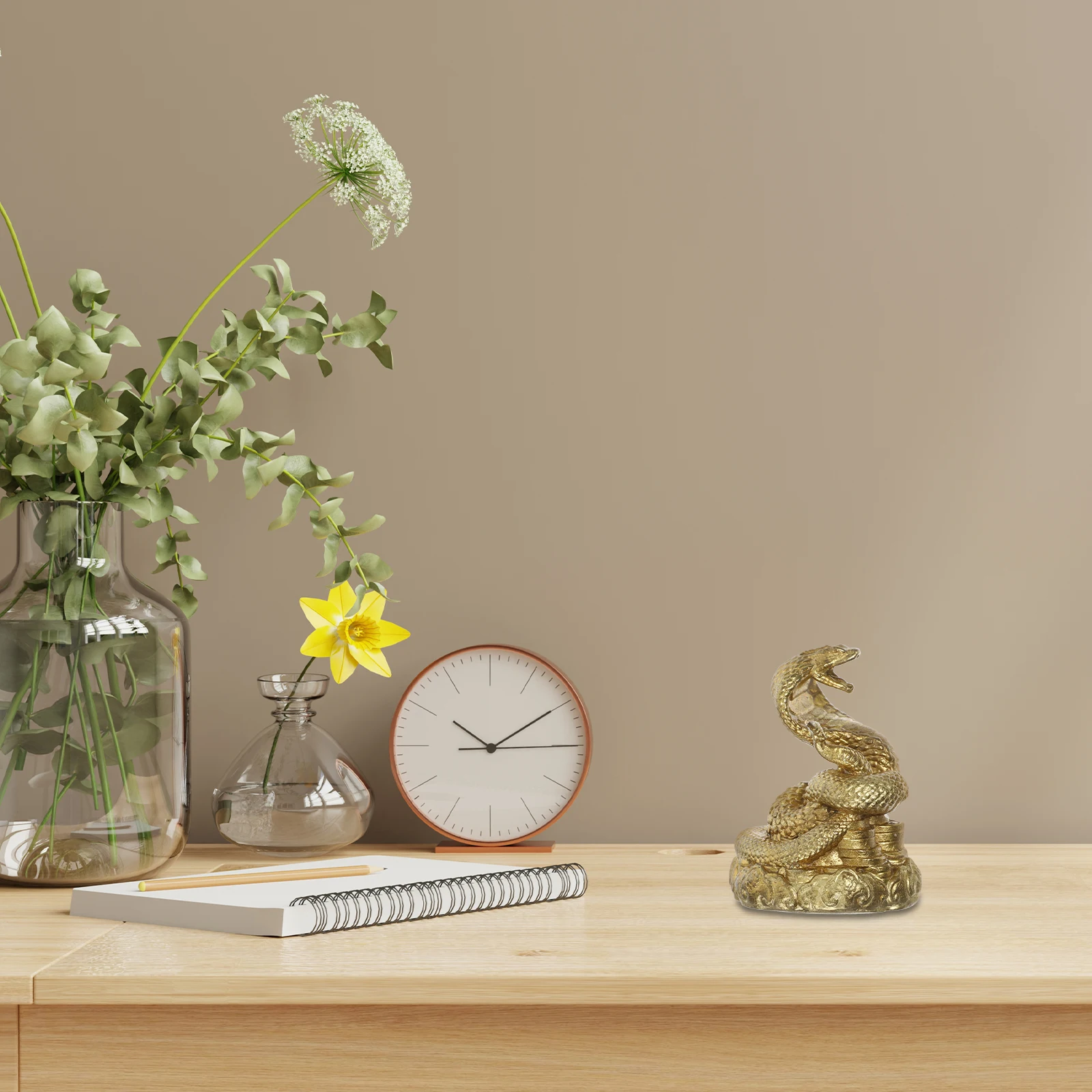 

Brass Snake Statue Retro Figurine Smooth Surface Desk Home Decor Wealth Craft Portable Outdoor Ornament Metal Sculpture