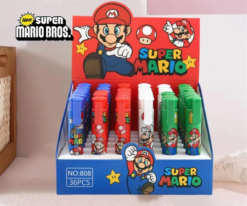 1Pcs Super Mario Cute Cartoon Press Eraser Anime Character Pen Shaped Telescopic Chip Removal Rubber School Student Supplies