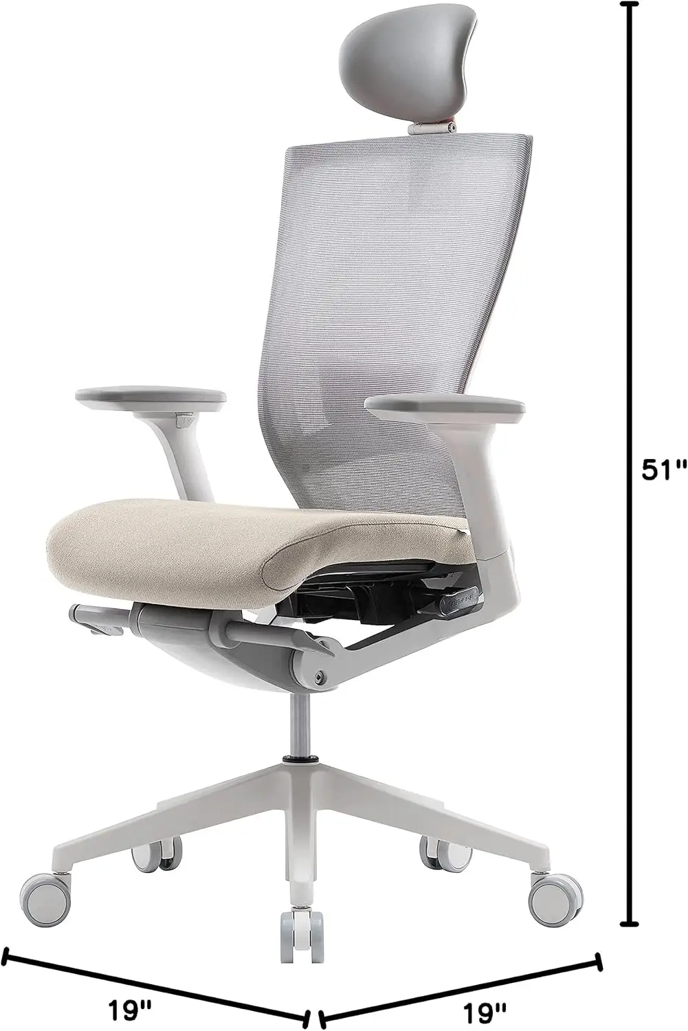 Lumbar Support, 3-Way Armrest, Forward Tilt, Adjustable Seat Depth, Ventilated Mesh Back, Cushion Seat (Beige)