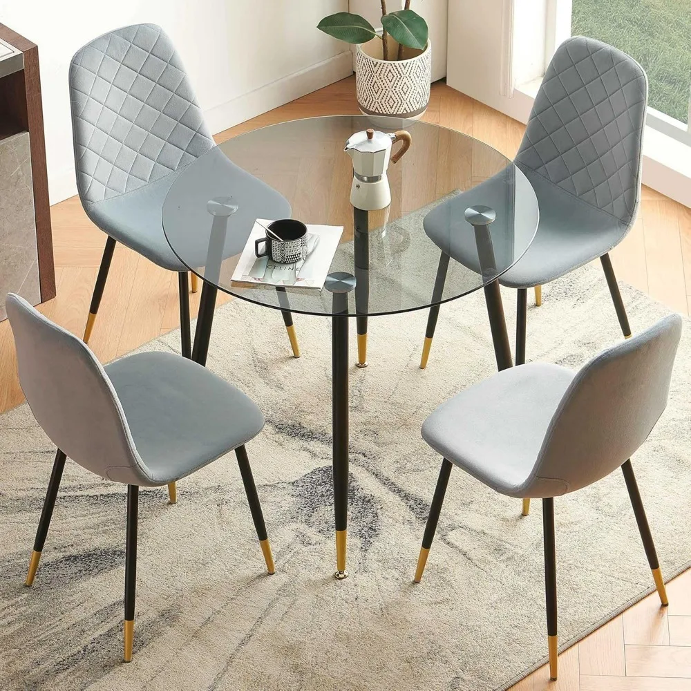 كراسي طعام حديثة مبطنة بالمخمل، مجموعة من 4 قطع بأرجل معدنية للمطبخ المعاصر وغرف الطعام