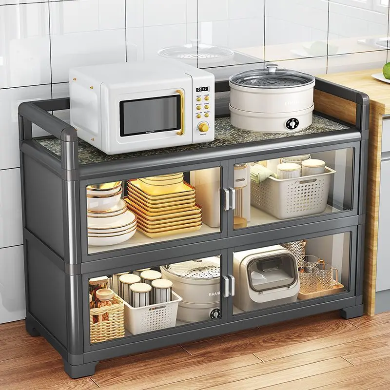 

Kitchen cabinet next to rice cooker oven microwave oven rack pot glass cabinet door large capacity floor storage cabinet
