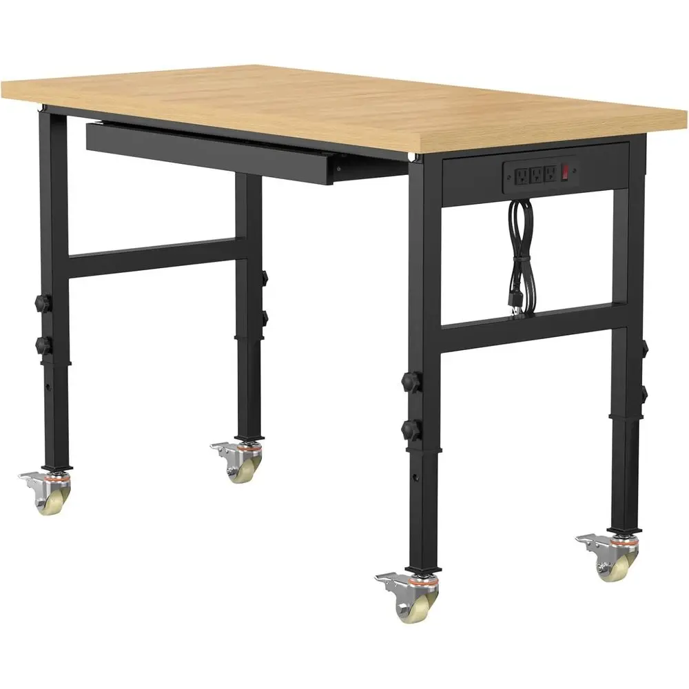 

Heavy-Duty 48 Workbench with 3000 lbs Capacity, Particleboard Top, Power Outlets, Drawers, and Wheels for Workshops and Garages