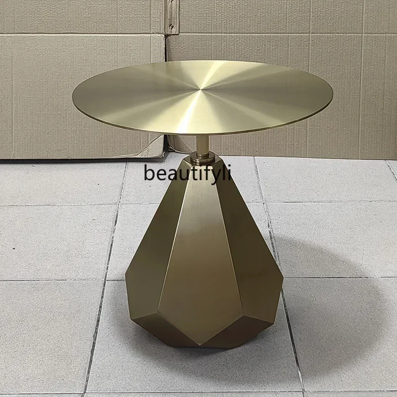 178Stainless steel coffee table diamond-shaped base, polygonal small side table minimalist light luxury mobile rounded corner ta
