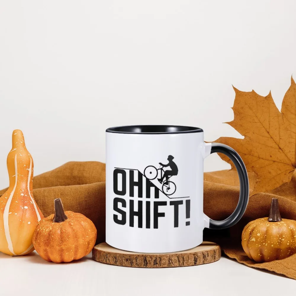 Oh Shift Cycling Coffee Mug Mountain Biker Funny Uphill Cyclist Gift for Biking Rider Bike Lovers Ceramic 11 oz Home Drinkware