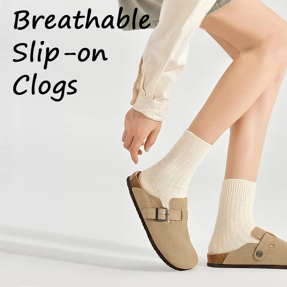 Crestar Cork Suede Mules Slippers For Women Fashion Men Clogs Shoes Classic Cork Antislip Outdoor Slippers With Arch Support