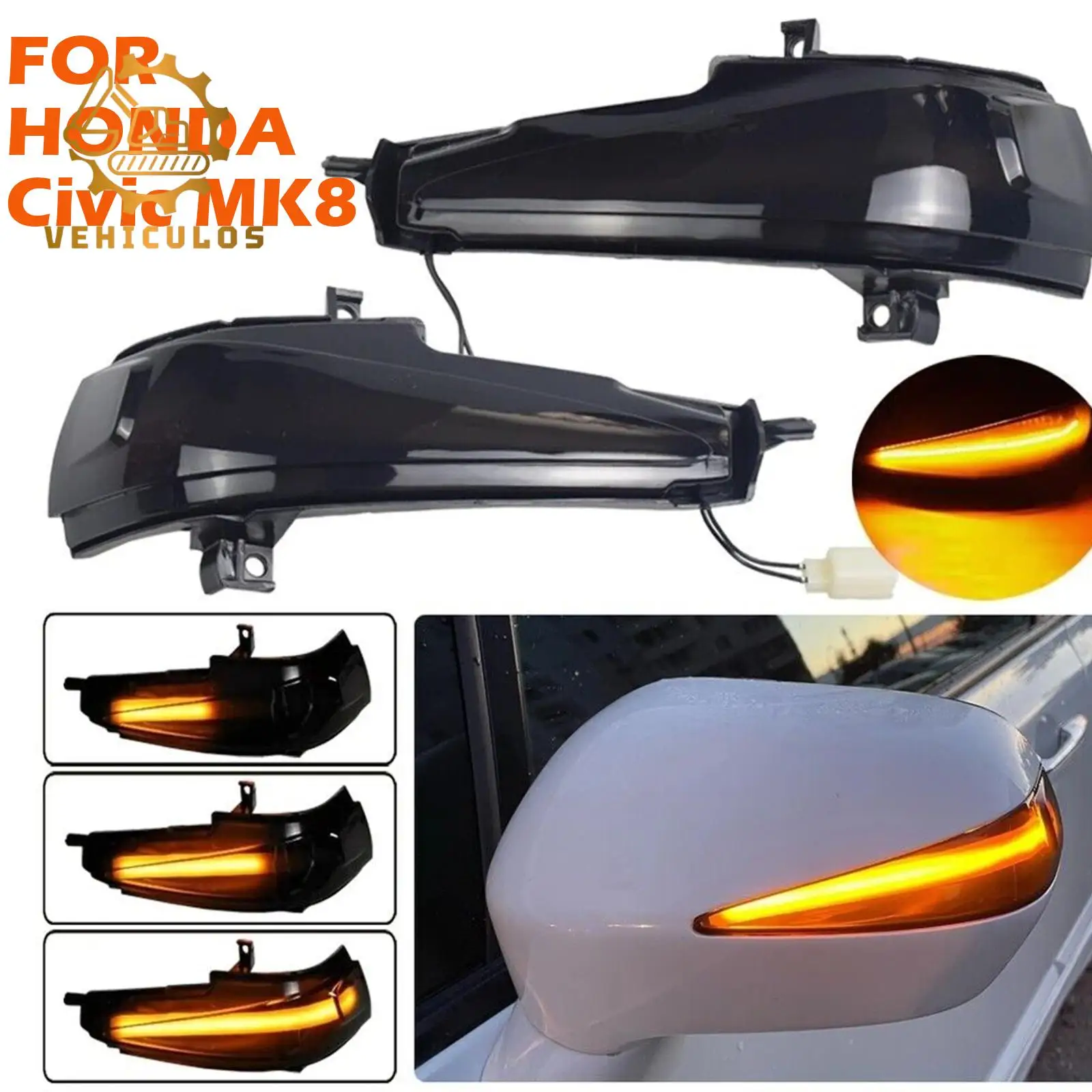 

2Pcs LED Side Mirror Turn Signal Lights for Honda Civic Mk8 2005-2011 Coupe Sedan Dynamic Yellow Waterproof