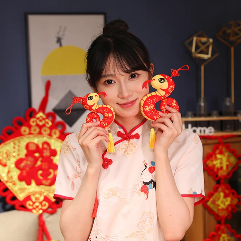 1PC 10/12/16/20cm Zodiac Mascot Doll Paper Cuttings Snake Year Mascot Cute Snake Plush Toy Doll Cartoon Keychain Bedroom Decor