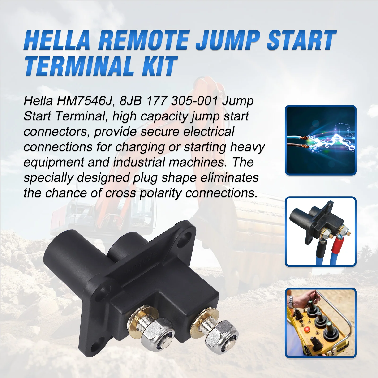 

CNSPEED 177305031 Black Remote Jump Start Terminal Kit with Bracket & Cap ABS Rubber Plastic For Hella Emergency Start Plug