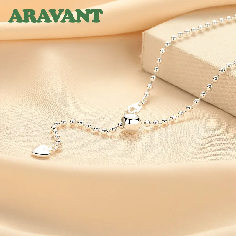ARAVANT 925 Silber 18K Gold 2,4mm Minimalistische Verstellbare Kugelkette mit Herzanhänger für Damen Modeschmuck – Detail 4