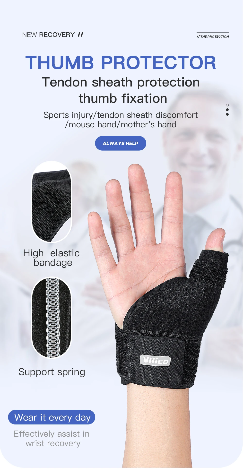 1PC Flexible Schiene Handgelenk Daumen Unterstützung Klammer für Sehnenscheidenentzündung Arthritis Atmungsaktive Daumen Schutz Schutz Passt Rechts und Links Hand – Detail 1