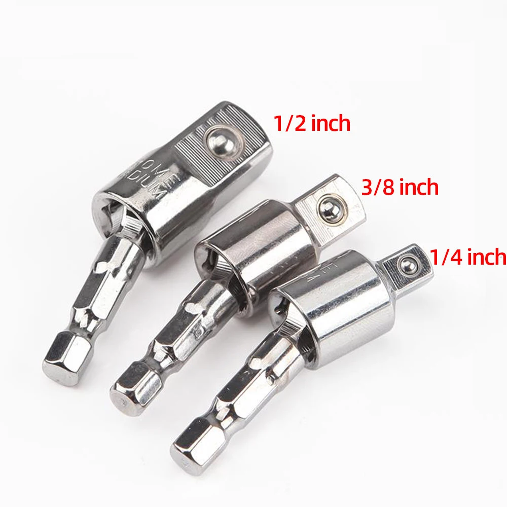 Electric Drill Socket Adapter for Impact Driver with Hex Shank to Square Socket Drill Bits Rotatable Extension 1/4