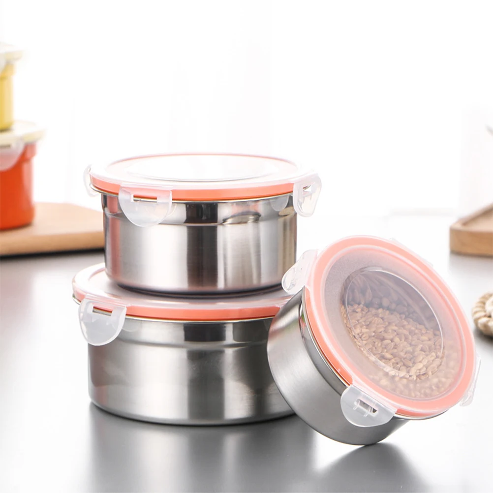 

1pc 900Ml Stainless Steel Food Container Round Preservation Box For Kitchen Outdoor Storage Refrigerator Safe Bpa Free Portable