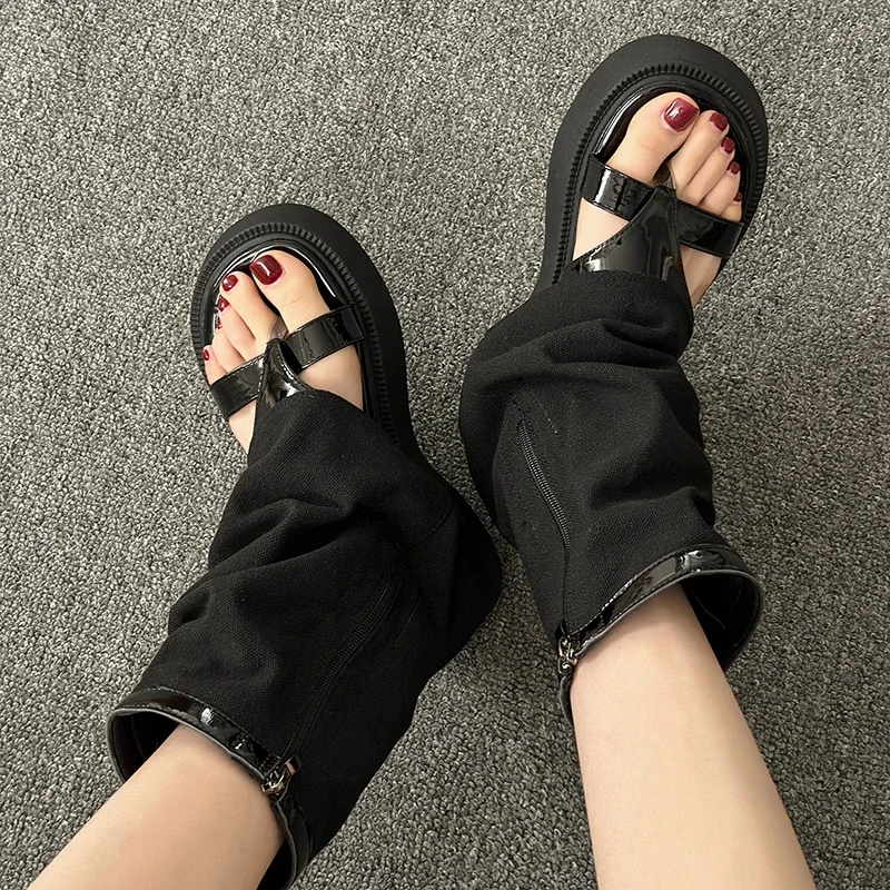 Designer Soft Leather Fashion Women Casual Open Toe Gladiator Wedges Sandals Outside Women Slippers Thick Sole Women Sandals