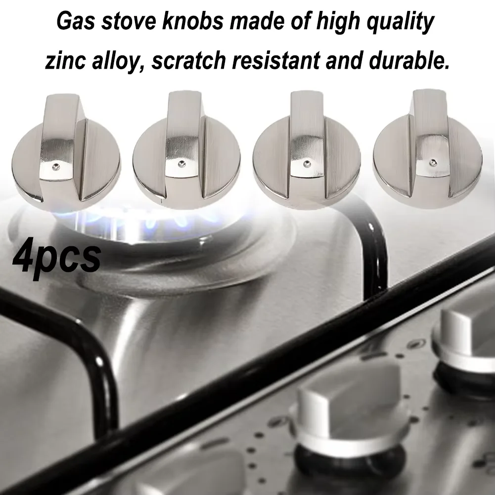 4PCS Gas Stove Knobs 6mm Silver Modern Kitchen Electric Cooker Oven Hob Control Switch For Household Hardware Replacement Tools
