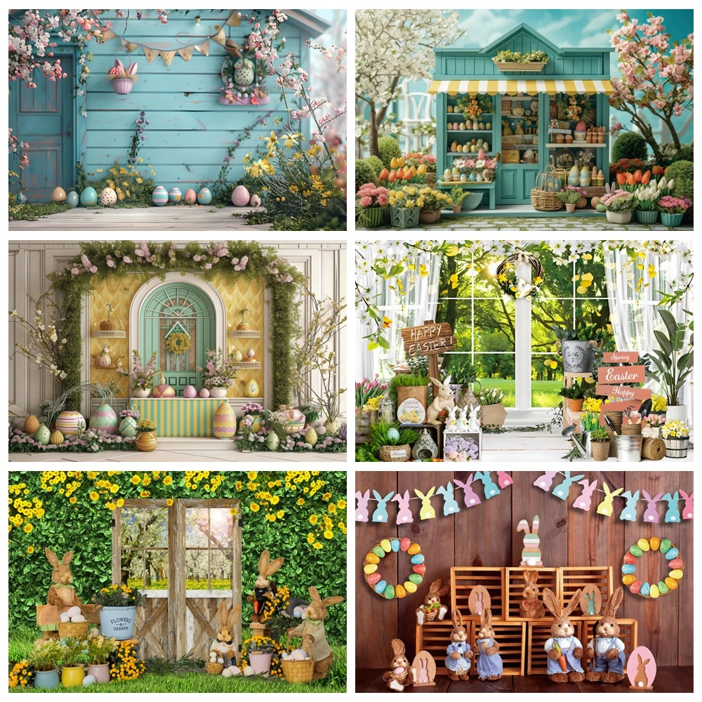 Spring Easter Rabbit Photography Background Easter Window Color Eggs Baby Shower Newborn Portrait Backdrop Photo Studio Props