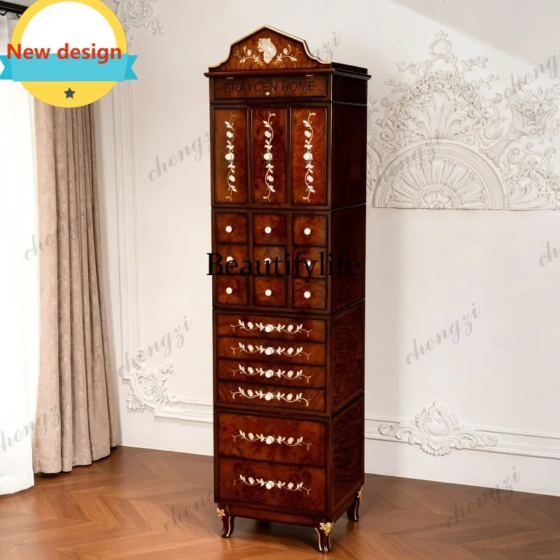 French retro solid wood multi-chest cabinet European court grid medium and small display multi-treasure cabinet