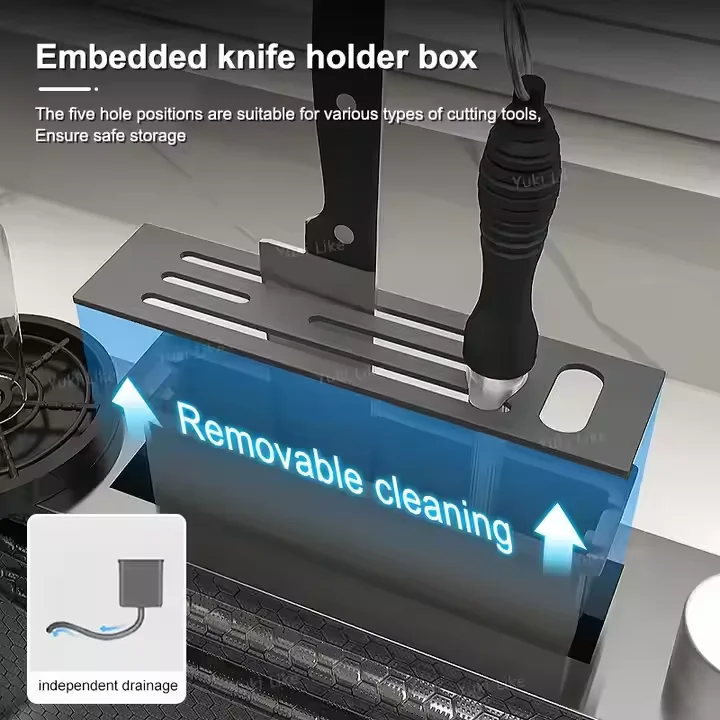 Single Large Rectangular Stainless Steel Topmount Kitchen Sink Embossed Waterfall Design Multifunction Wash Basin