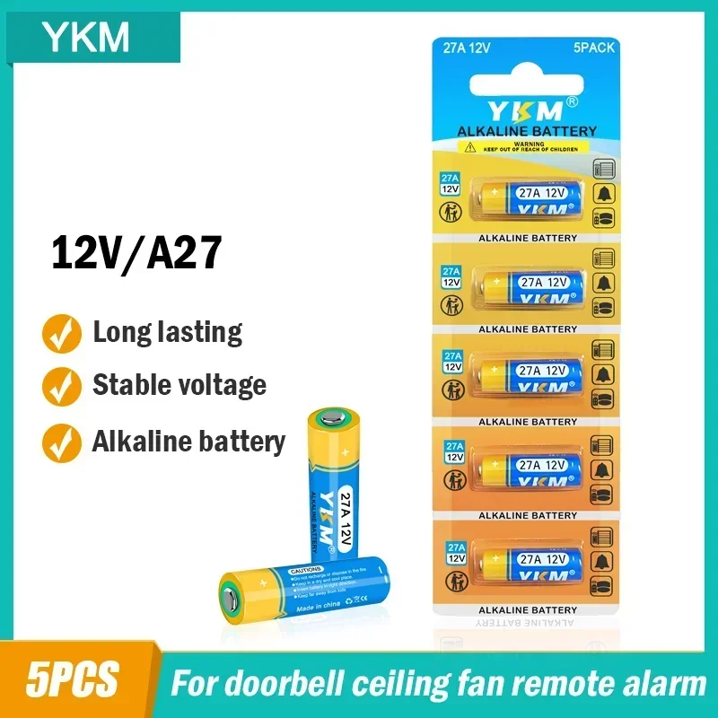 5PCS 27A A27 12V Alkaline Battery LR27A MN27 L828F GP27A 12 Volt Dry Battery for Garage Door Opener Ceiling Fan Remote Alarm