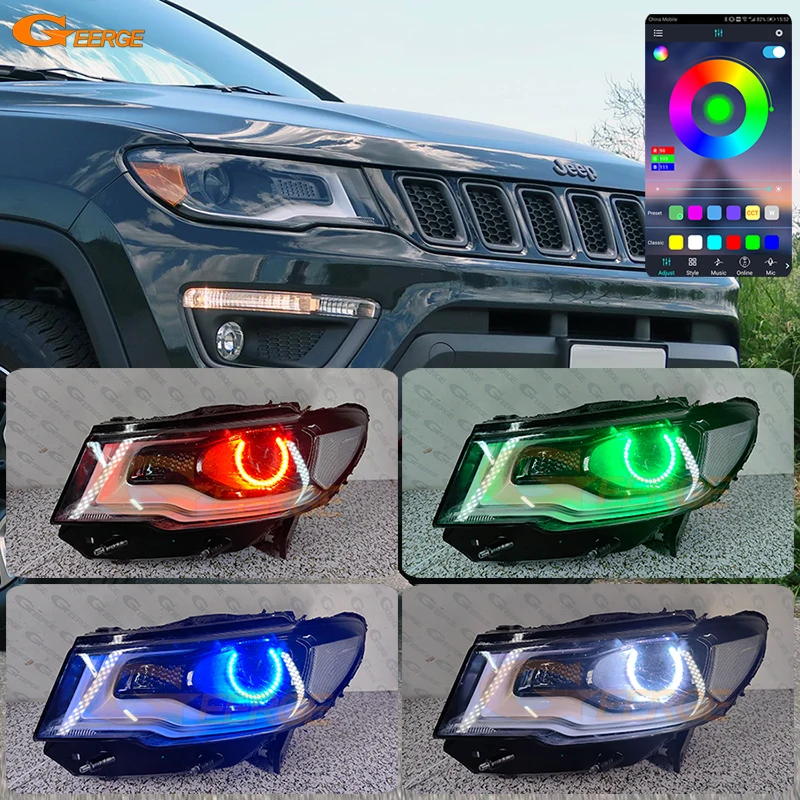 

Для Jeep Compass MP M6 2017 2018 2019 2020 2021 Bluetooth APP Многоцветный ультра яркий RGB светодиодный комплект Angel Eyes Halo Rings