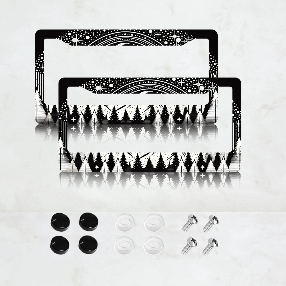 

2 шт. Декоративные рамки для номерных знаков «Звезда, Луна, Горы» из черного алюминия, забавные, милые, для автомобиля, аксессуары для авто