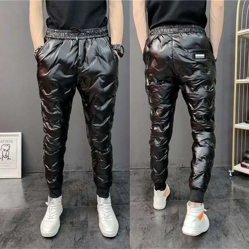 

2022 New Men Shiny Winter Down Pant Thick Warm Sweatpants Casual Trousers Slim Outdoor Windproof Waterproof Cotton Pants