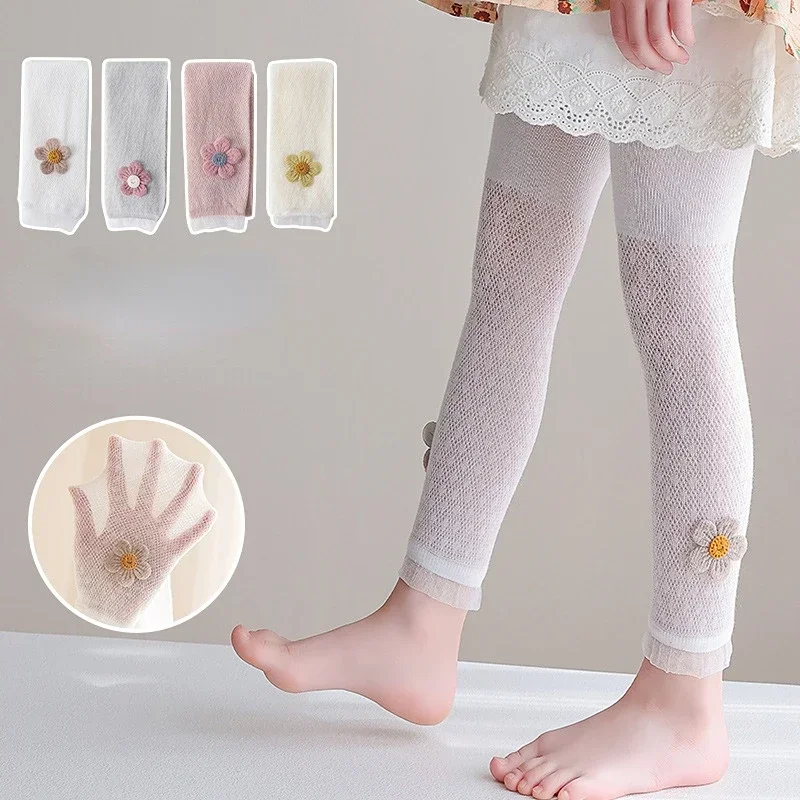 Girls Leggings Kids Cotton Pants 1 To 8 Yrs 2024 Summer Children's Clothing Pencil Pant Cartoon Flower Trousers Korean Style