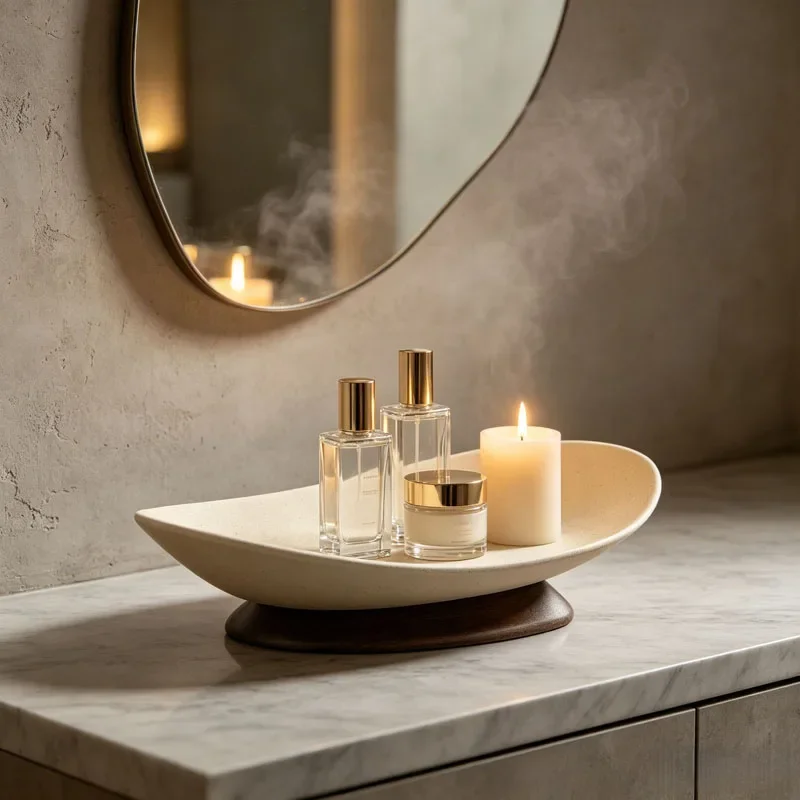 Walnut Foot Ceramic Storage Tray Decoration Dressing Table Jewelry Cosmetics Plate Ornament Bathroom Toiletries Tray Accessories