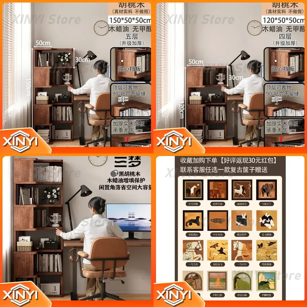 Sanmeng Massivholz-Eckregal für Wohnzimmer, Schlafzimmer, Büro, freistehend, wandmontiert, mehrstöckiges Aufbewahrungsregal.