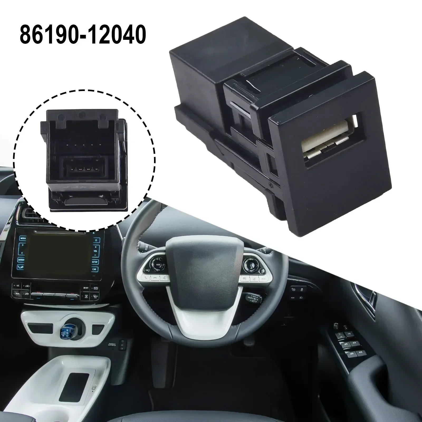 Port USB auxiliaire de voiture en ABS noir, accessoires de port, Toyota Prius, Rav4, Sicannelle 2018-2022, 86190-12040