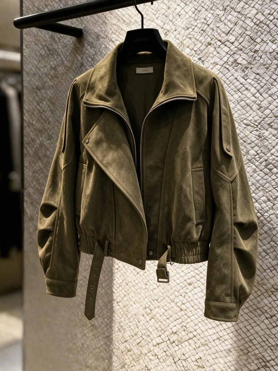 Retro Short Jacket Women's Zipper Biker Style Autumn New Small Size Cool Jacket Trendy Commute Style Waist-Cinching Polyester...
