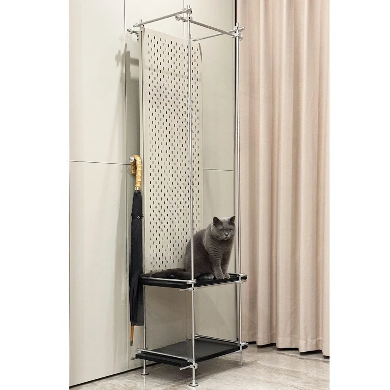 رف معطف ذو محور بصري من الفولاذ المقاوم للصدأ، لوحة ثقب من الأرض إلى السقف، شماعة غرفة النوم، تخزين مرحاض #2