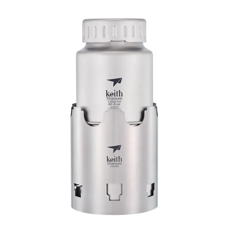 Keith Titanium Nesting Camp Set for Ultralight Portable Plastic-Free Titanium Bottle Mug and Wood Stove with Canvas Carry Bag