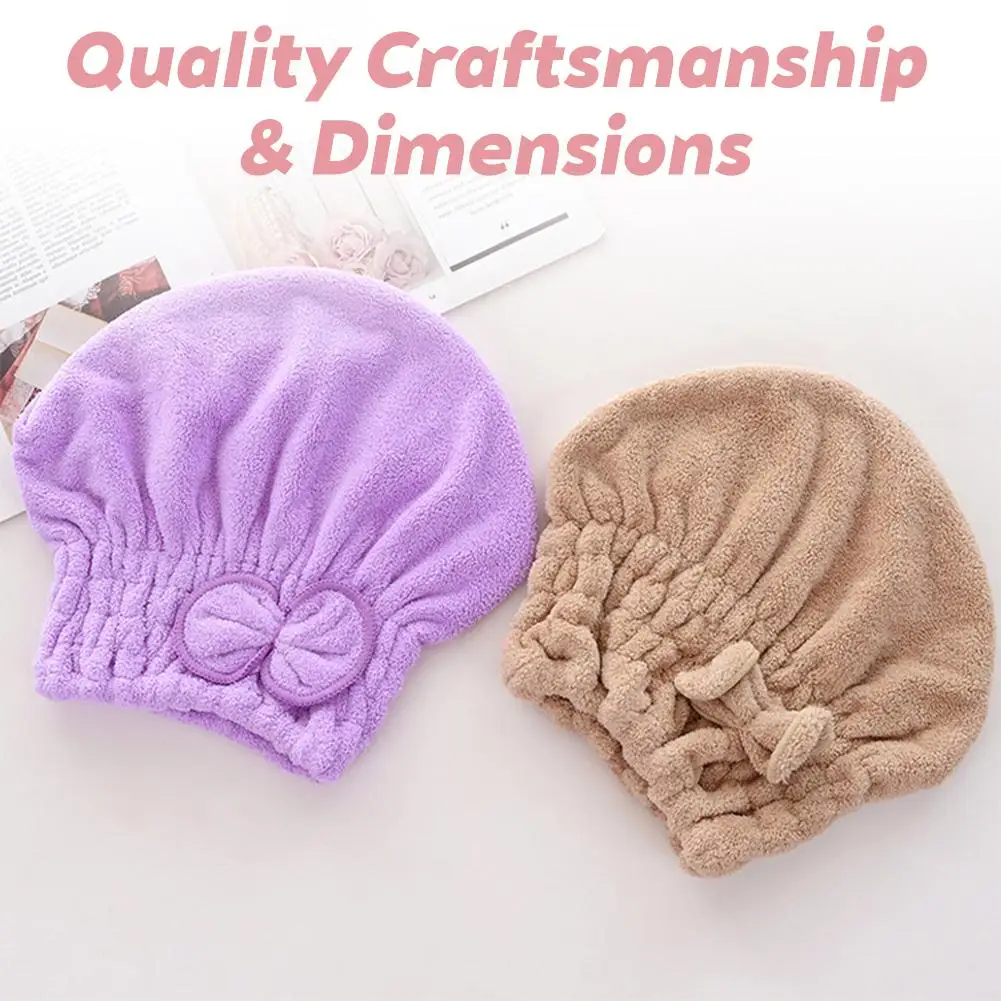 

Solid Color Dry Hair Cap With Bow Thickened Coral Velvet Super Absorbent Dry Hair Towel Quick-drying Headband Shower Cap