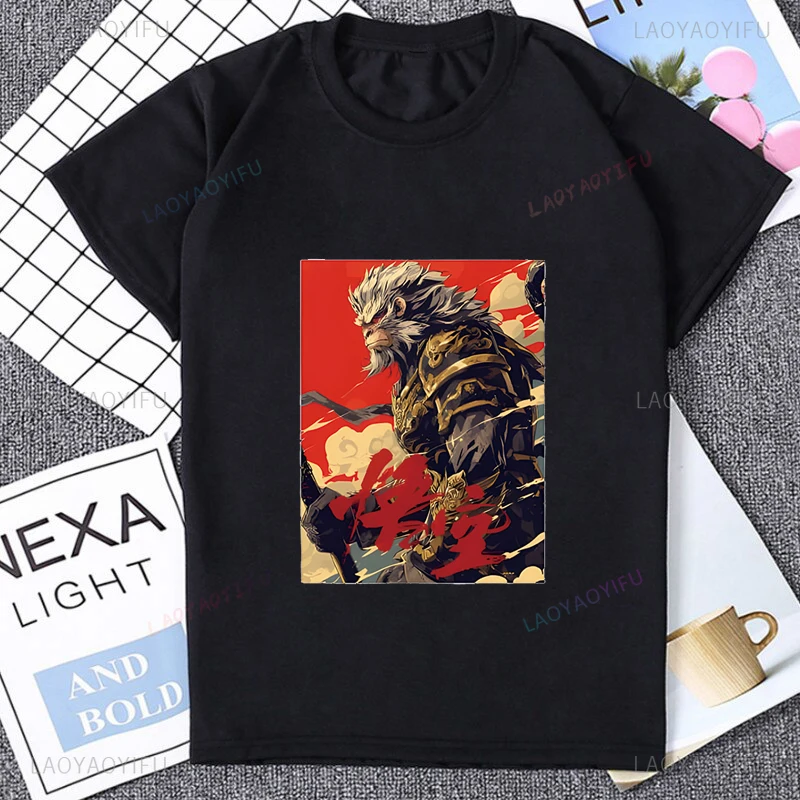 Black Myth Wukong kaus cetakan monyet, T-shirt Hipster lengan pendek kasual musim panas untuk pria