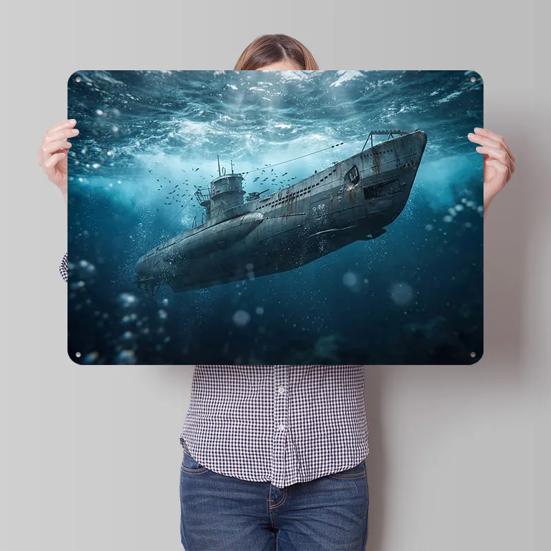 Submarine Underwater With Fish and Bubbles Metal Poster Perfect Gift for Fans Lovers Customized Wall Art Metal Sign for Decor
